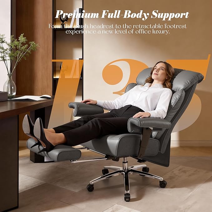 Efomao Desk Office Chair, Ergonomic Office Chair with Adjustable Headrest & Lumbar Support, PU Leather Back Computer Desk Chair for Home Office or Gaming, Swivel Height Adjustable Task Chair