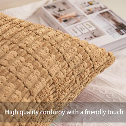 Aegero Pack of 2 Corduroy Decorative Throw Pillow Covers 12x20 Inch Soft Striped Pillow Covers Modern Farmhouse Home Decor for Sofa Living Room Couch Bed（Coffee）