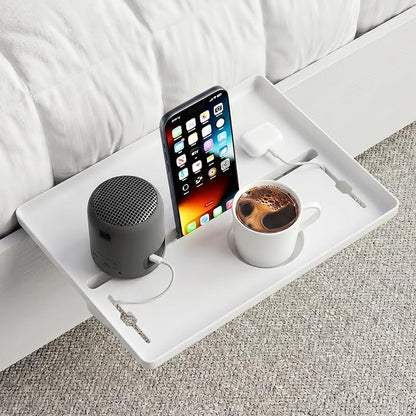 JOYMOOP Clip-On Bedside Shelf for Bunk Beds, Dorm Room Essentials, Bedside Caddy, No-Tool Install Bed Side Table Storage for Loft, Platform Beds, Nightstand Caddy for Phone, Glasses, Book (White)