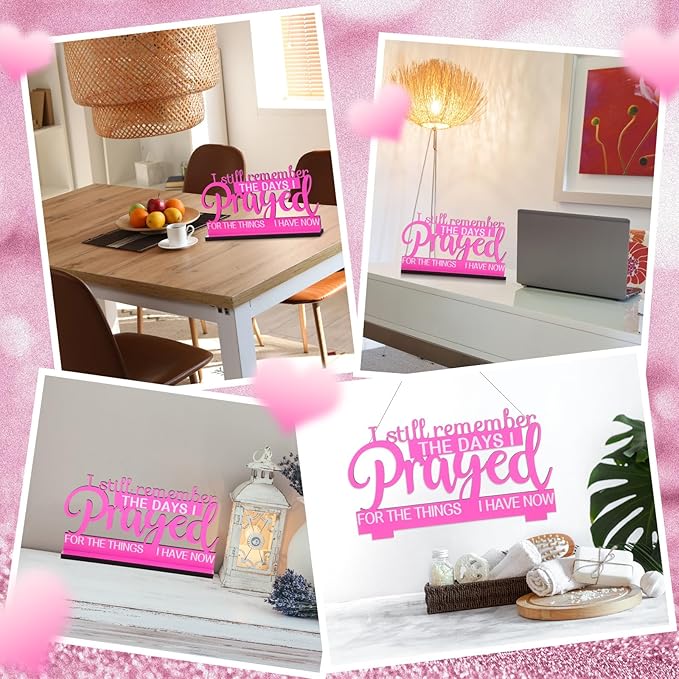 Jetec I Still Remember The Days I Prayed Sign Inspirational Table Blessed Signs Motivational Decor Farmhouse Table Home Centerpieces Faith Wooden Shelf for Living Room Office (Pink Style)