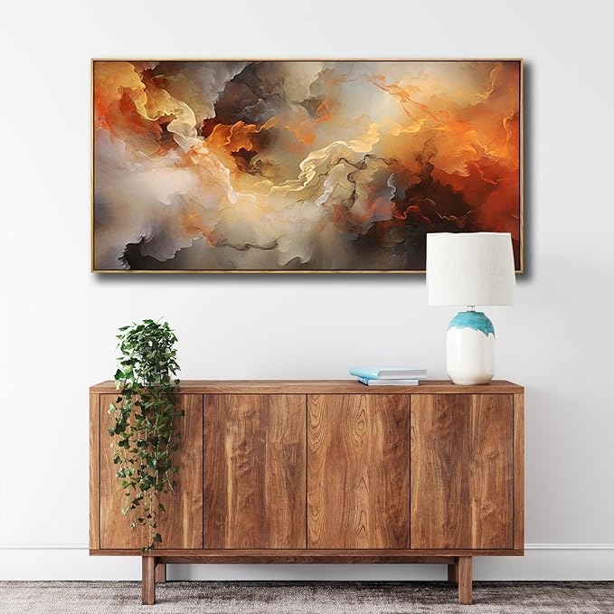 VHMING Abstract Wall Art Framed Ready to Hang Home Decor Orange White Artwork Wall Art Prints Canvas Painting Large Size for Living Room Bedroom Office Decoration 20"x40"