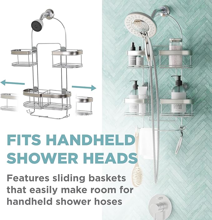 Zenith Expandable Handheld Shower Head/Large Bottle Caddy, Stainless Steel