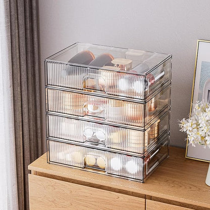 ZHIAI Stackable Storage Drawer, 4 Piece Acrylic Organiser for Cosmetics and Beauty Products, Suitable for Dressers, Bathrooms, Cabinets, Storage Rooms, Bedrooms and Home Organisers