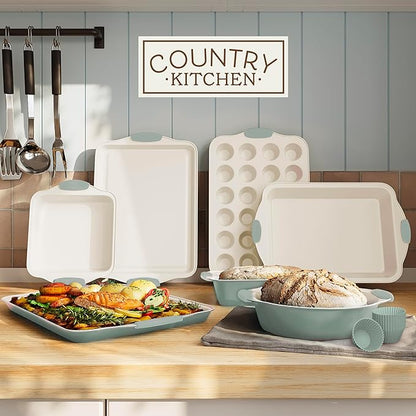 Country Kitchen Nonstick Stackable Bakeware Set - Durable, Easy Release Baking Set- 22 Pc. Includes Silicone Muffin Cups