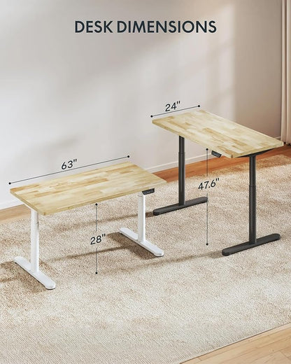 FLEXISPOT Solid Rubberwood Electric Standing Desk with Elegant Oval Legs, 63"x24" Height Adjustable Desk for Home Office & Living Spaces (White Frame)