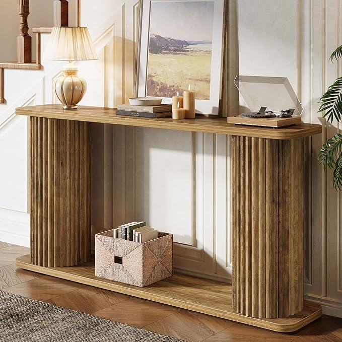 Tribesigns 63" Long Console Table, Mid Century Modern Behind Couch Sofa Table with Shelves, 2-Tier Entryway Table for Hallway, Entrance, Foyer, Living Room