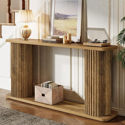 Tribesigns 63" Long Console Table, Mid Century Modern Behind Couch Sofa Table with Shelves, 2-Tier Entryway Table for Hallway, Entrance, Foyer, Living Room