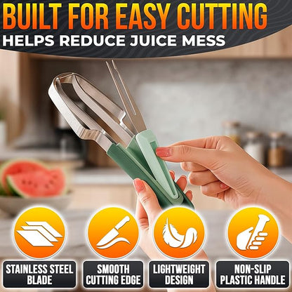 3-in-1 Watermelon Slicer Tool — Stainless Steel Portable, Mess-Free Multi-Use Kitchen Gadget for Summer Picnic, BBQ, Pool Party, Family Hosting, Hostess Gift Idea — Watermelon Cutter Slicer Tool Kit