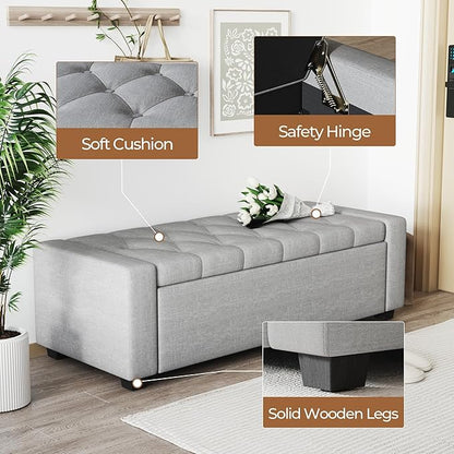Storage Ottoman Bench,Large Entryway Ottoman with Storage, Rectangular Bench with Cushion and Safety Hinge