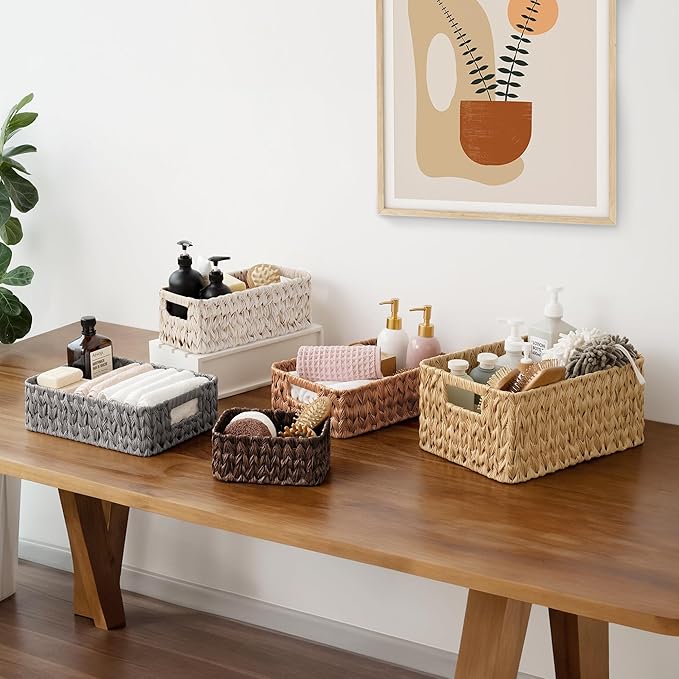 GRANNY SAYS Wicker Baskets for Organizing, Wicker Storage Basket for Shelf, Woven Baskets Oraganizer, Waterproof Vanity Basket for Towel, Home Organization, 3-Pack