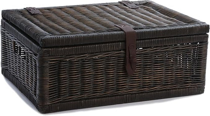 The Basket Lady Covered Wicker Storage Basket, Small, 17 in L x 11 in W x 6 in H, Antique Walnut Brown