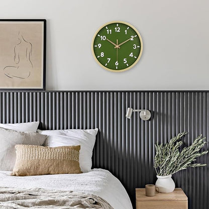 HIPPIH Wall Clock 2 Pack, 10 Inch Modern Wall Clocks Battery Operated, Non Ticking Silent Wall Clock, Simple Small Analog for Living Room, Bedroom, Kitchen, School, Office, Green