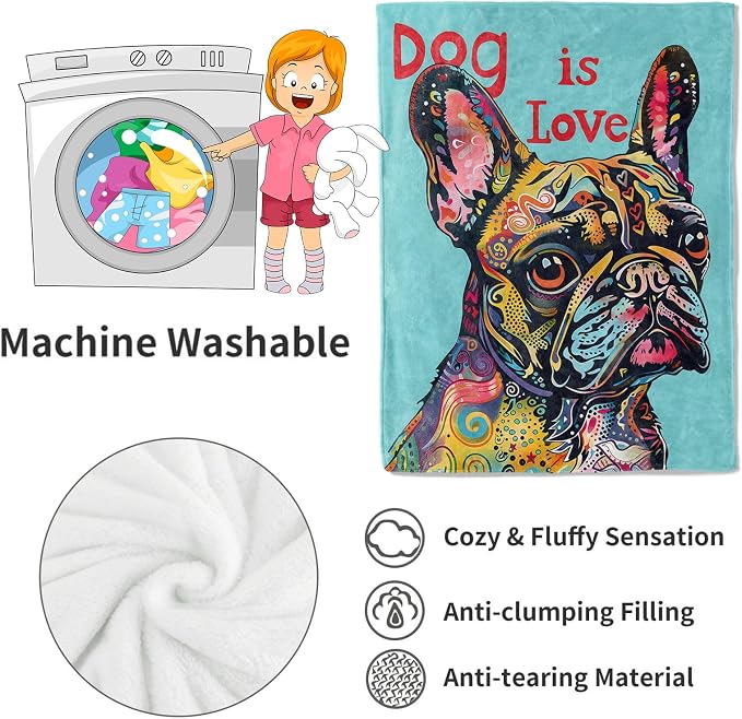 French Bulldog Blanket Pop Art Dog Throw Blankets,Birthday Gifts for Kids Adult Women & Pet Lovers,Lightweight Soft Fleece,for Sofa Couch Bed Room Farmhouse Art Decor 40x50in
