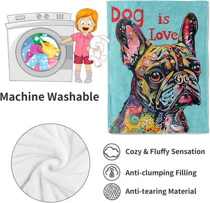 French Bulldog Blanket Pop Art Dog Throw Blankets,Birthday Gifts for Kids Adult Women & Pet Lovers,Lightweight Soft Fleece,for Sofa Couch Bed Room Farmhouse Art Decor 60x80in