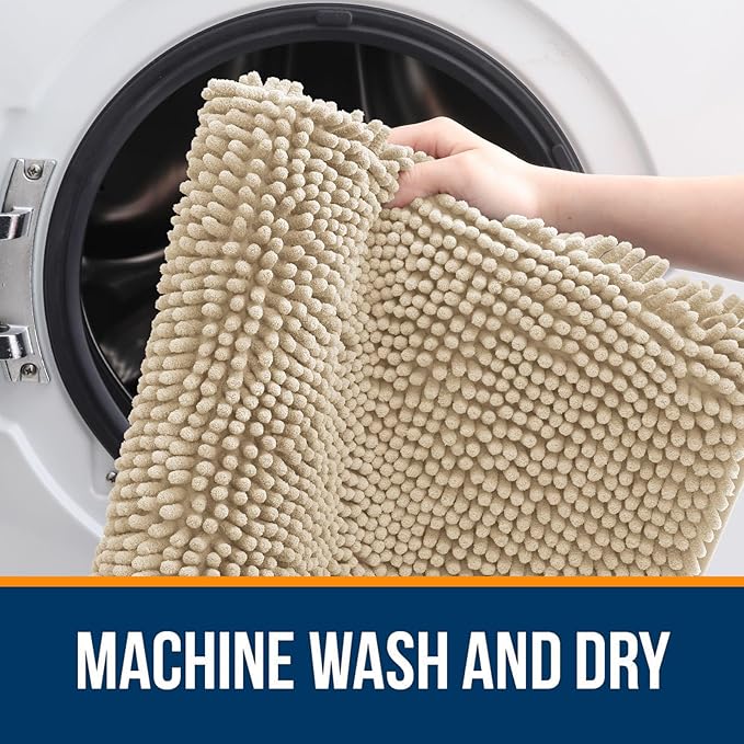 OLANLY Bathroom Runner Rugs 59x20, Extra Soft Absorbent Chenille Bath Rugs, Rubber Backing Quick Dry, Machine Washable Long Bath Mats for Bathroom Floor, Tub and Shower, Home Decor Accessories, Beige