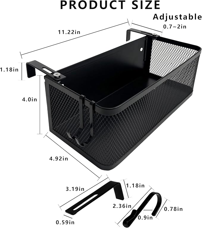 Bedside Caddy Shelf with Hook, Bed Shelf Organizer for Bunk Bed, Office Cubicle, Dorm Room, Holder for Phone, Snacks, Books (Black, 11*4.9*3.9 inch)