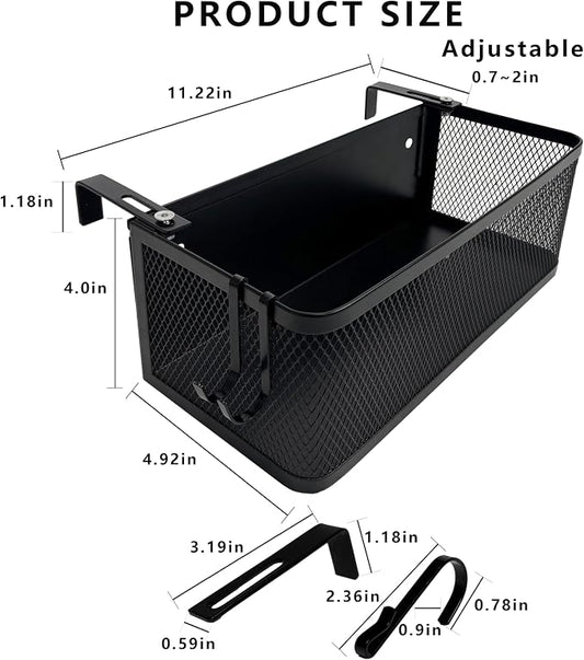 Bedside Caddy Shelf with Hook, Bed Shelf Organizer for Bunk Bed, Office Cubicle, Dorm Room, Holder for Phone, Snacks, Books (Black, 11*4.9*3.9 inch)