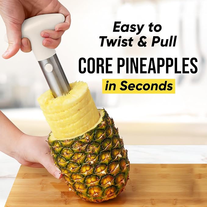 Zulay Kitchen Pineapple Corer and Slicer Tool - Stainless Steel Pineapple Cutter for Easy Core Removal & Slicing - Super Fast Pineapple Slicer and Corer Tool Saves you Time (Ivory)