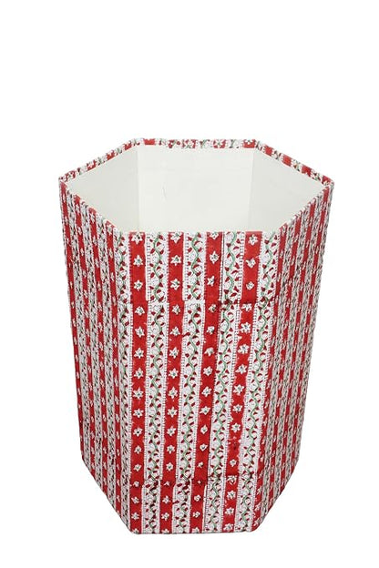 Generic 3.3 Gallon Cotton Hand Block Printed Paper Waste Basket |Small Decorative Trash Can for Housewarming Gifts in Living Room, Bedroom, Bathroom | Eco-Friendly, Plastic-Free (1, RED White)