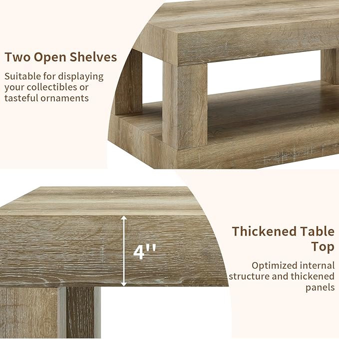 LKTART 39.37" Coffee Table with Storage, 2-Tier Mid Century Rectangular Accent Table with Thick Tabletop, Rustic Style Cocktail, Center Table for Living Room, Office, Apartment (Antique Natural)