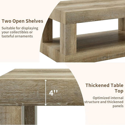 LKTART 39.37" Coffee Table with Storage, 2-Tier Mid Century Rectangular Accent Table with Thick Tabletop, Rustic Style Cocktail, Center Table for Living Room, Office, Apartment (Antique Natural)