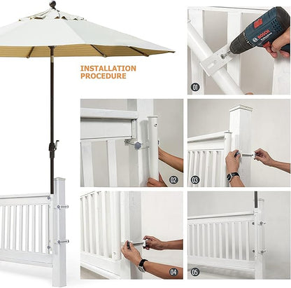 304 Stainless Steel Patio Umbrella Holder, Heavy-Duty Umbrella Deck Mount, for Outdoor Umbrella Holder for Deck Railing,Post Deck Umbrella Mount (Post, White)