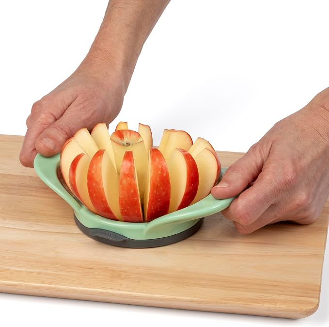 PrepWorks by Progressive Dishwasher Safe 16-Slice Thin Apple Slicer and Corer with Attached Safety Cover (Pistachio)