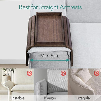 DETOR Couch Arm Tray with Spacious 12.4" x 5.4" Storage Box, Walnut Bamboo Finish, Enhanced Non-Slip Felt Bottom, Sturdy Bamboo Slats, Fits Armrests 6" and Wider