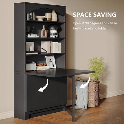 6-Tier Bookshelf with Folding Table, 72.8” Tall Open Storage Bookcase, Large Storage Capacity, Modern Display Shelf for Home Office, Living Room, Bedroom, Black