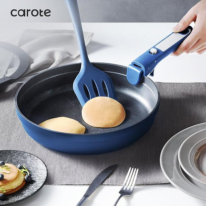 CAROTE 8Pcs Non Stick Frying Pans Set 3 Sizes(8,10,12 Inch), Kitchen Nonstick Skillets with Detachable Handle, Cooking Pan with lid, Oven Safe, Induction Cookware, Stackable Kitchen Set, Blue