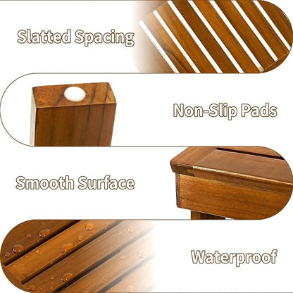 Utoplike Teak Wood Shower Foot Stool for Shaving Legs, Sturdy Shower Foot Rest for Shower Shaving, Wooden Shower Foot Step for Bathroom