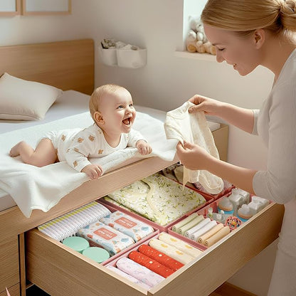 DIMJ Drawer Organizer Clothes - 16 Pack Baby Dresser Organizer for Nursery, Foldable Drawer Organizer Bins for Closet Bedroom Organization, Fabric Clothes Storage Dividers for Underwears, Socks, Bras