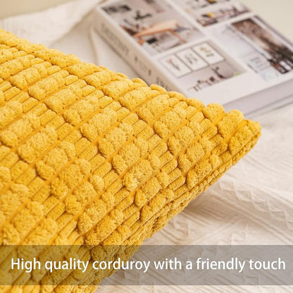 Aegero Pack of 2 Corduroy Decorative Throw Pillow Covers 12x24 Inch Soft Striped Pillow Covers Modern Farmhouse Home Decor for Sofa Living Room Couch Bed（Yellow）