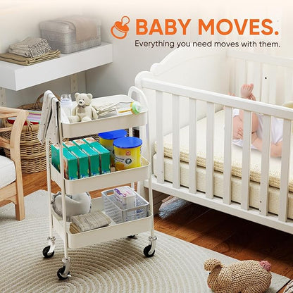 Sekey 3 Tier Metal Rolling Cart, No Screws Assemble Kitchen Cart, White Utility Cart on Wheels, Mini Rolling Carts for Small Spaces, Bathroom Storage, Bedside, Office, Food, Snack, Craft