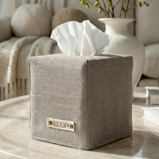 Stylish Tissue Box Cover - This Gray Linen Holder Instantly Covers Your Square Tissue Boxes - The Perfect Cube Cover for Your Bathroom and Home