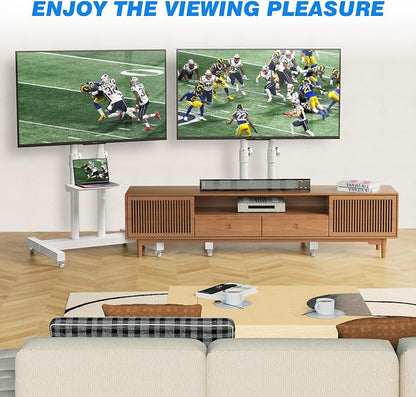 Rfiver Mobile TV Cart Rolling TV Stand for 32-83 Inch Screen Flat/Curved TVs up to 110lbs, Tilt and Height Adjustment Portable TV Stands on Wheel with Laptop Shelf, Outdoor TV Stand MAX VESA 600x400mm