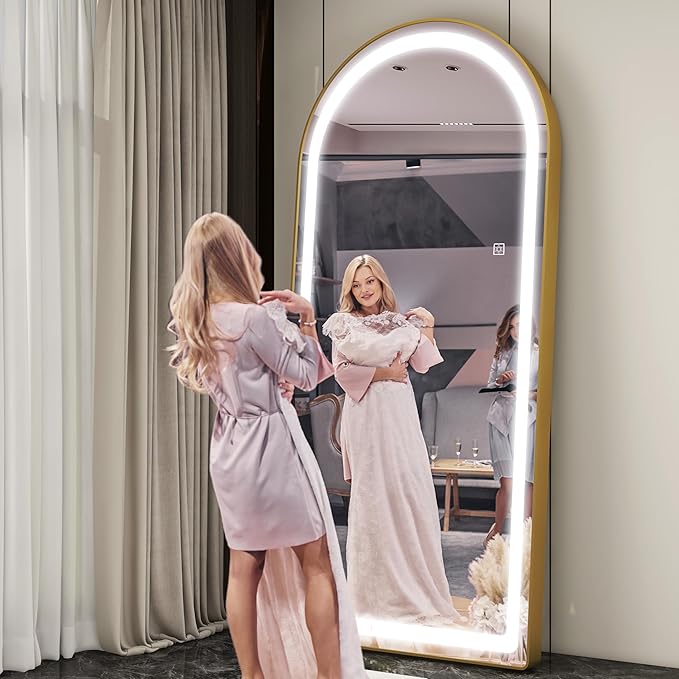 FENNIO Full Length Mirror with Lights, 80" x 36" LED Full Body Mirror for Bedroom, Salon, Dimmable, 3 Color Lighting [Tempered Glass]