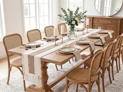 FEXIA Boho Table Runner for Summer Home Decor with Tassels 108 Inches Farmhouse Long Pottery barn Furniture Rustic Macrame Burlap Centerpieces for Tables Decoration for Living Room (12x108 Inches)