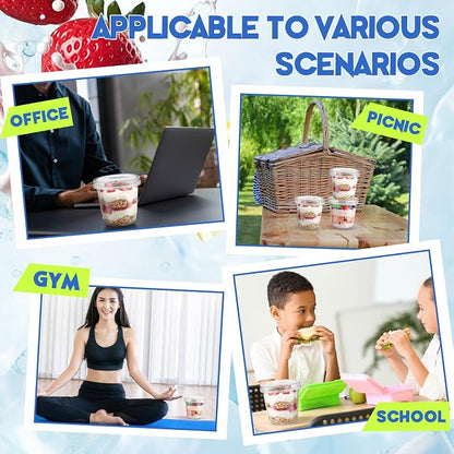 Jingmore 50 Pack 9.5oz Clear Plastic Yogurt Parfait Cups Disposable Overnight Oats Containers with Lids and Spoons Cake Fruit Jars for Food Storage Salad Ice Creams Pudding Snacks (Round Style)