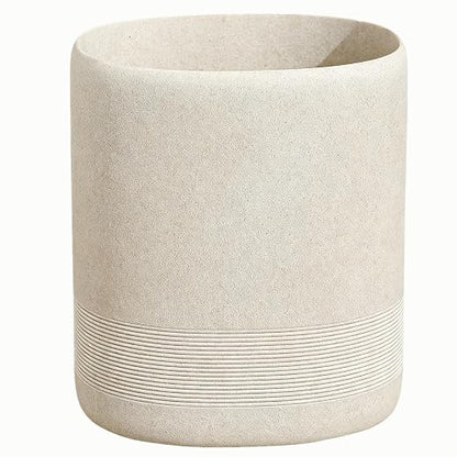 Bathroom Trash Can, 1.6 Gallon Small Trash Can Cabinet, Simple Stone Look Oval Office Garbage Bin, Decorative Waste Basket for Bedroom, Living Room, Kitchen (Beige)