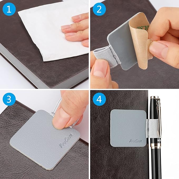 ProCase (5 Pack) Pen Loop Holder for Notebooks Journals Planners Tablet Case, Self Adhesive Leather Pencil Holder with Elastic Loop for Pens, Apple Pencil, Stylus Pen -Assorted Colors