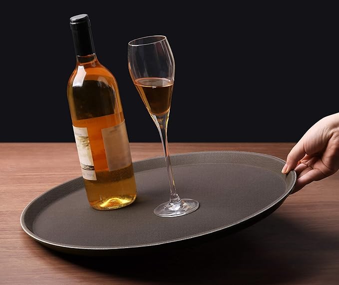 New Star Foodservice Non-Slip Tray, Plastic, Rubber Lined, Round (Brown, 16-Inch)