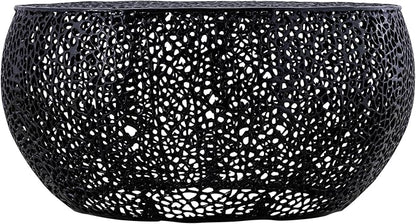 Modern Contemporary Round 32" Coffee Table, Solid Aluminum intrigued Design, Drum Shaped Mesh Cocktail Table, Creative Center Table for Living Room and Bedroom, Casted in Black