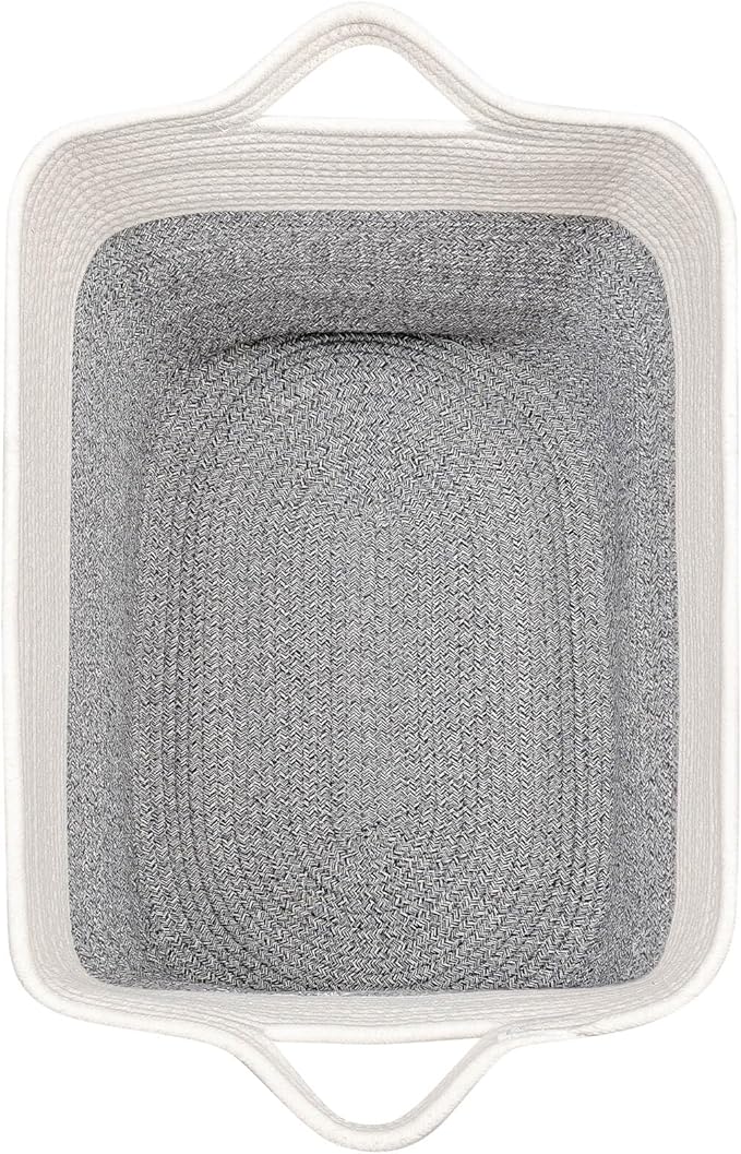 laughbird Storage Baskets for Clothes Fabric Cotton Rope Storage Basket with Handles, Decorative Woven Basket for Living Room,Closet Organizer Blankets, and 2bags (Silver Gray, L17.8×W12.5×H17.9)