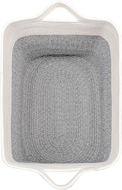 laughbird Storage Baskets for Clothes Fabric Cotton Rope Storage Basket with Handles, Decorative Woven Basket for Living Room,Closet Organizer Blankets, and 2bags (Silver Gray, L17.8×W12.5×H17.9)