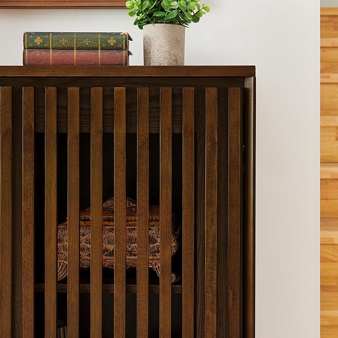 LKTART Buffet Cabinet Sideboard with Storage, Mid Century Modern Accent Credenza Cabinet with Doors & Shelves, Wood Coffee Bar Console Table for Dining Room,Kitchen,Entryway-Walnut