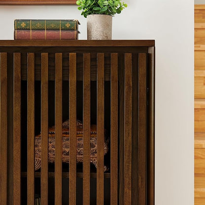 LKTART Buffet Cabinet Sideboard with Storage, Mid Century Modern Accent Credenza Cabinet with Doors & Shelves, Wood Coffee Bar Console Table for Dining Room,Kitchen,Entryway-Walnut