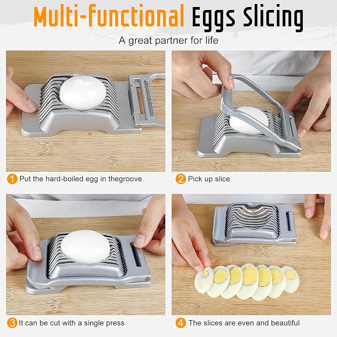 Egg Slicer for Hard Boiled Eggs, Stainless Steel Wire, Multipurpose Heavy Duty Aluminium Egg Cutter for Egg, Salads, Sandwiches, Strawberries, Mushrooms, Soft Cheese, Fruit, Gold