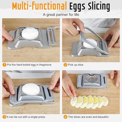Egg Slicer for Hard Boiled Eggs, Stainless Steel Wire, Multipurpose Heavy Duty Aluminium Egg Cutter for Egg, Salads, Sandwiches, Strawberries, Mushrooms, Soft Cheese, Fruit, Black & Red
