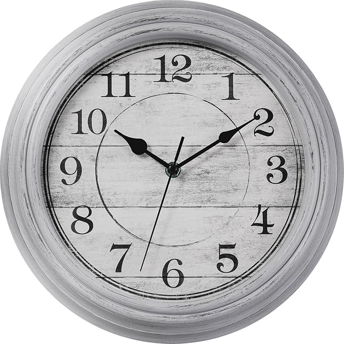 Wall Clock, 12 Inch Kitchen Decorative Wall Clock, Silent Wall Cocks Battery Operated Non Ticking with Large Numbers Easy to Read for Home Bathroom Office(Grey)